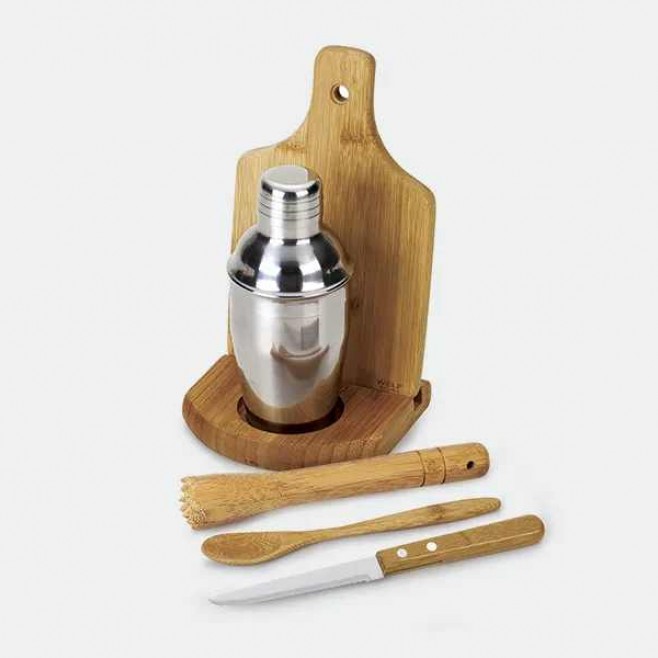 Kit Para Caipirinha Em Bambu Com Avental E Bandana com Logo
