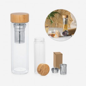 Squeeze de Vidro Com Tampa de Bambu e Infusor Personalizado